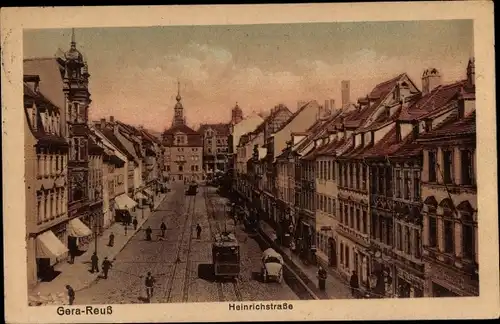 Ak Gera in Thüringen, Heinrichstraße, Straßenbahn