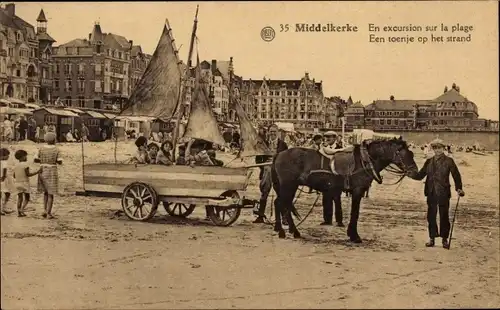 Ak Middelkerke Westflandern, Auf einem Strandausflug