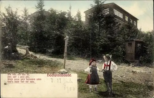 Ak Oybin in der Oberlausitz, Hochwaldbaude, Kinder, Trachten