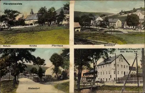 Ak Fürstenwalde Geising Altenberg Erzgebirge, Schule, Kirche, Pfarrhaus, Gasthof zum Erbgericht