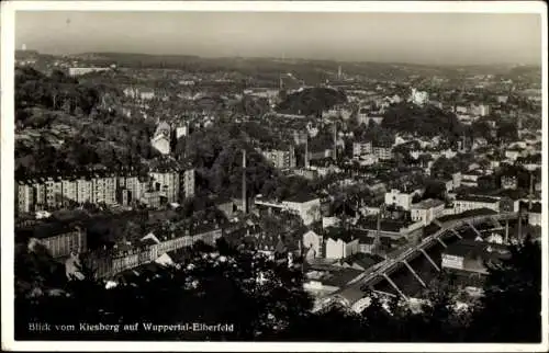 Ak Elberfeld Wuppertal, Gesamtansicht vom Kiesberg aus, Schwebebahn