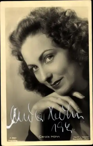 Ak Schauspielerin Carola Höhn, Portrait, Autogramm