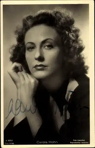 Ak Schauspielerin Carola Höhn, Portrait, Ross Verlag Nr. A 3025/1, Autogramm