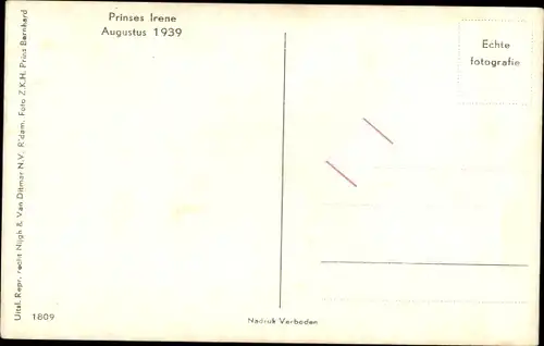 Ak Prinzessin Irene der Niederlande, August 1939, Kinderbett