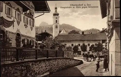 Ak Oberaudorf am Inn Oberbayern, Hauptstraße mit Blick gegen Brünnstein