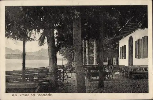 Ak Rosenheim Oberbayern, Terrassenpartie mit Blick auf den Simsee