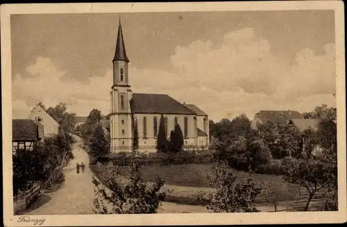 Ak Trünzig Langenbernsdorf, Alte Schule, Kirche, Pfarrhaus