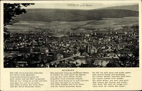 Ak Hameln an der Weser Niedersachsen, Panorama, Weserlied