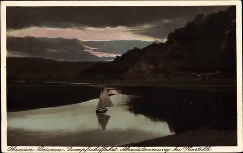Ak Herstelle Beverungen an der Weser, Abendstimmung, Segelboot
