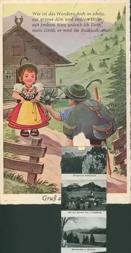 Leporello Ak Weißensee Füssen im Ostallgäu, Burgruine, Panorama, Berghütte, Wanderer