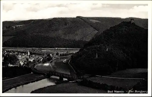 Ak Bad Nassau an der Lahn, Burgberg, Ortsansicht, Brücke