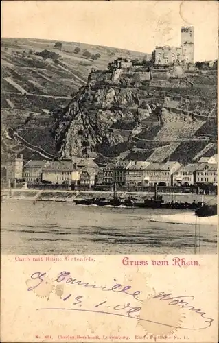 Ak Caub Kaub am Rhein, Ruine Gutenfels, Ortsansicht