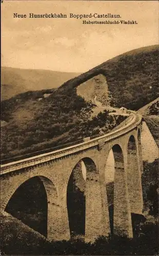 Ak Boppard am Rhein, Hubertusschlucht-Viadukt, neue Hunsrückbahn Boppard Castellaun