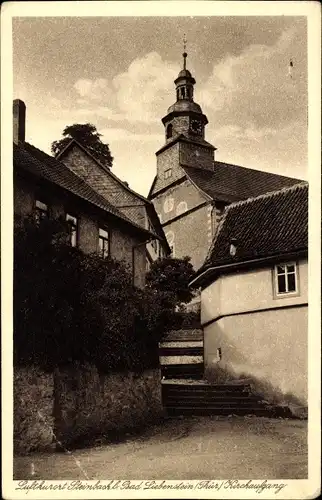 Ak Steinbach Bad Liebenstein in Thüringen, Kirchaufgang