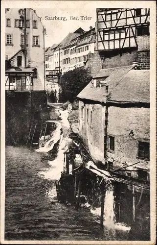 Ak Saarburg an der Saar Bezirk Trier, Teilansicht, Wassermühlrad