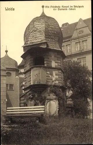 Ak Weida in Thüringen, Bismarckschule, Schulpark, Alte Friedhofskanzel