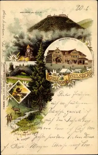 Litho Brotterode in Thüringen, Inselsberg, Thorstein, Gothaisches Hotel, Zwerg