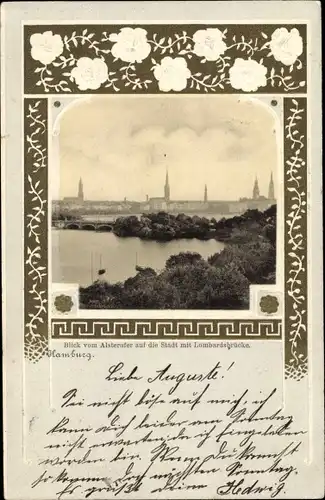 Passepartout Ak Hamburg, Blick vom Alsterufer, Stadt mit Lombardsbrücke