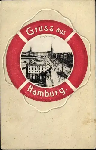 Passepartout Ak Hamburg Mitte Neustadt, Jungfernstieg, Rettungsring