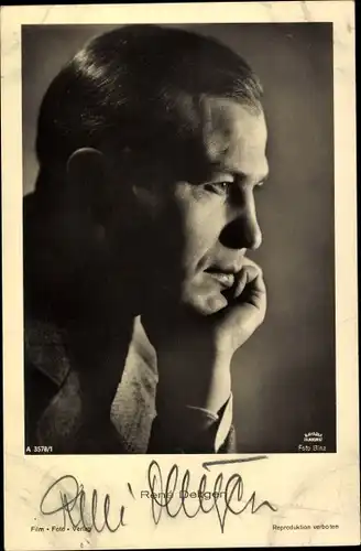 Ak Schauspieler René Deltgen, Portrait im Profil, Film Foto Verlag A 3578/1, Autogramm