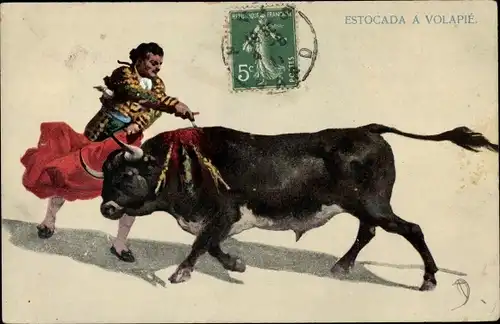 Künstler Ak Stierkampf, Bulle, Torero, Stich