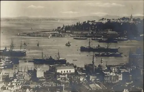 Ak Konstantinopel Istanbul Türkei, Pointe de Serail, Stadtansicht, Meer, Schiffe
