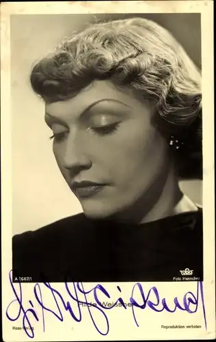 Ak Schauspielerin Hilde Weissner, Portrait, Autogramm