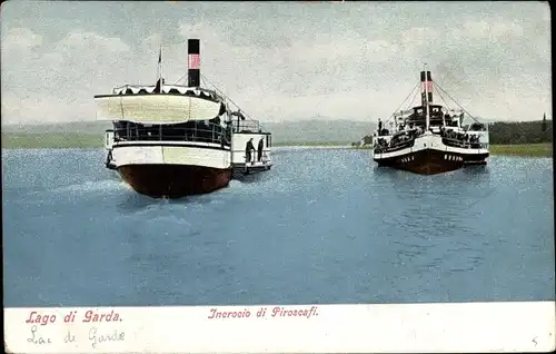 Ak Lago di Garda Lombardia, Incrocio di Piroscafi