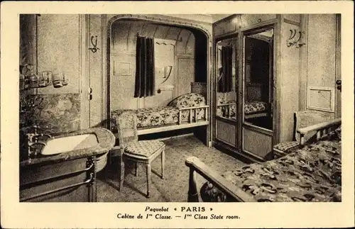 Ak Paquebot Paris, Kabine 1. Klasse, CGT, French Line