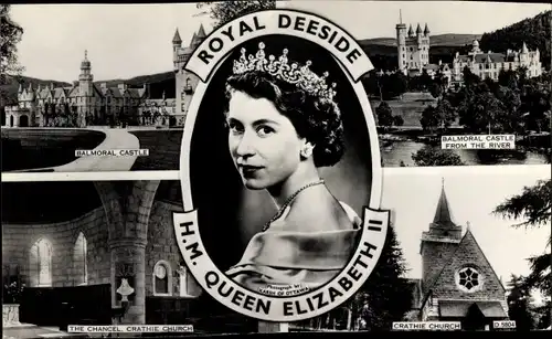 Ak Aberdeen Schottland, Königin Elizabeth II., Balmoral Castle, Crathie Church