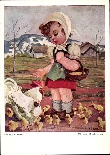 Künstler Ak Stegmann, Arnulf Erich, Kleine Kükenmutter, Mundmaler