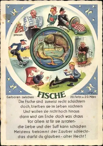 Künstler Ak Sternzeichen Fische, Pisces, 19. Februar bis 20. März