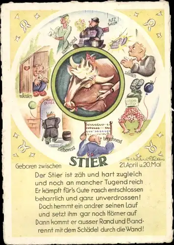 Künstler Ak Sternzeichen Stier, Taurus, 21. April bis 20. Mai