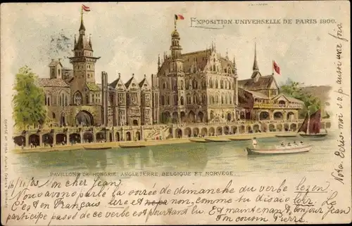 Litho, Weltausstellung Paris 1900, Pavillons von Ungarn, England