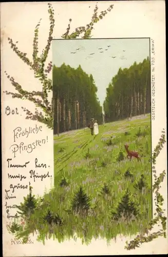 Künstler Litho Mailick, Glückwunsch Pfingsten, Frühlingsidylle