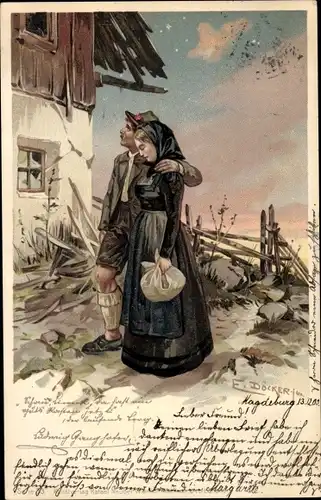 Künstler Litho Döcker, E, Bauernpaar, Ludwig Ganghofer