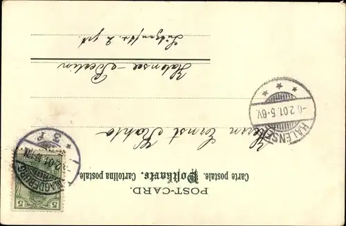 Künstler Litho Döcker, E., Postbote bringt einen Brief, Frau am Fenster