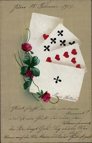 Litho Spielkarten, Glücksklee, Blumen