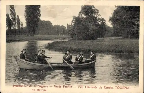 Ak Tournai Wallonien Hennegau, Pensionnat de la Sagesse, Verte Feuille, Mit dem Boot