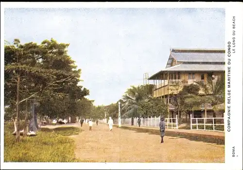 Ak Boma Belgisch-Kongo RD Kongo Zaire, Belgische Seefahrtsgesellschaft, Le Long du Beach