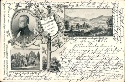 Litho Lázně Jeseník Bad Gräfenberg Frývaldov Freiwaldau Reg. Olmütz, Vincenz Priessnitz