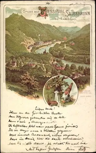 Litho Kyselka Gießhübl Giesshübl Sauerbrunn Region Karlsbad, Totalansicht, Zwerg