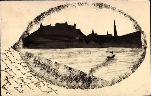 handgemalt Ak Jeseník Frývaldov Freiwaldau Region Olmütz, Turm, Segelboot