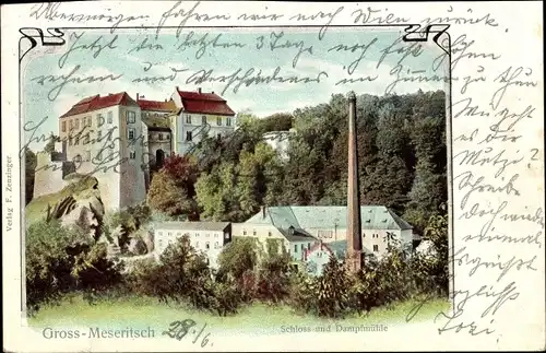 Litho Velké Meziříčí Groß Meseritsch Region Hochland, Schloss, Dampfmühle