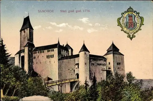 Ak Samobor Kroatien, Schloss, Wappen