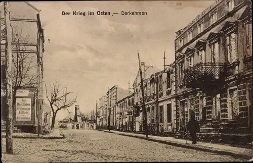 Ak Osjorsk Darkehmen Ostpreußen, Straßenpartie, Kriegszerstörung 1. WK