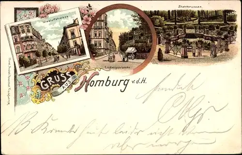 Litho Bad Homburg vor der Höhe Hessen, Ludwigstraße, Stahlbrunnen