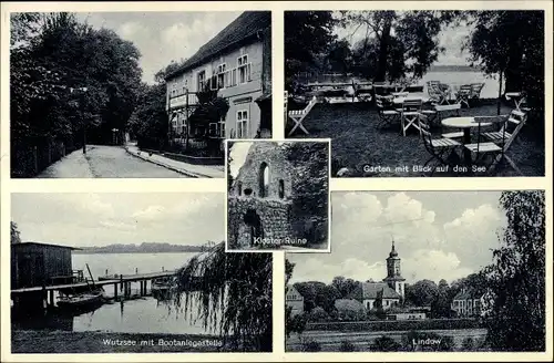 Ak Lindow in der Mark, Kaffee-Restaurant Wutzsee-Pavillon, Klosterruine