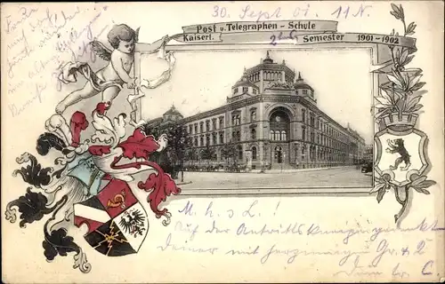 Wappen Ak Berlin Mitte, Post und Telegraphenschule, Semester 1901-1902