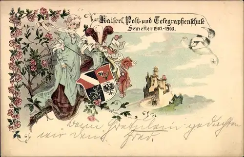 Künstler Ak Kaiserliche Post und Telegraphenschule, Semester 1902-1903, Burg